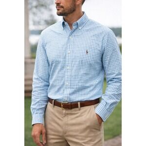 Ralph Lauren Classic Fit Gingham Shirt Blue White Button Down L